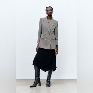 Zara DOUBLE BREASTED HOUNDSTOOTH BLAZER size S
